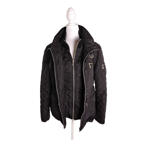 Michael Michael Kors Black Quilted Zip Front Jacket New Women’s Large - Picture 4 of 8